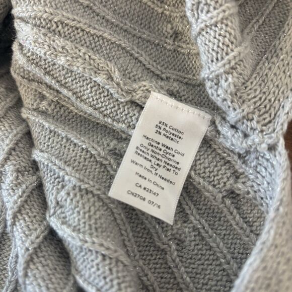 Talbots Women’s SP Sweater Cable Knit Light Gray Metallic Silver Pullover - Picture 3 of 6